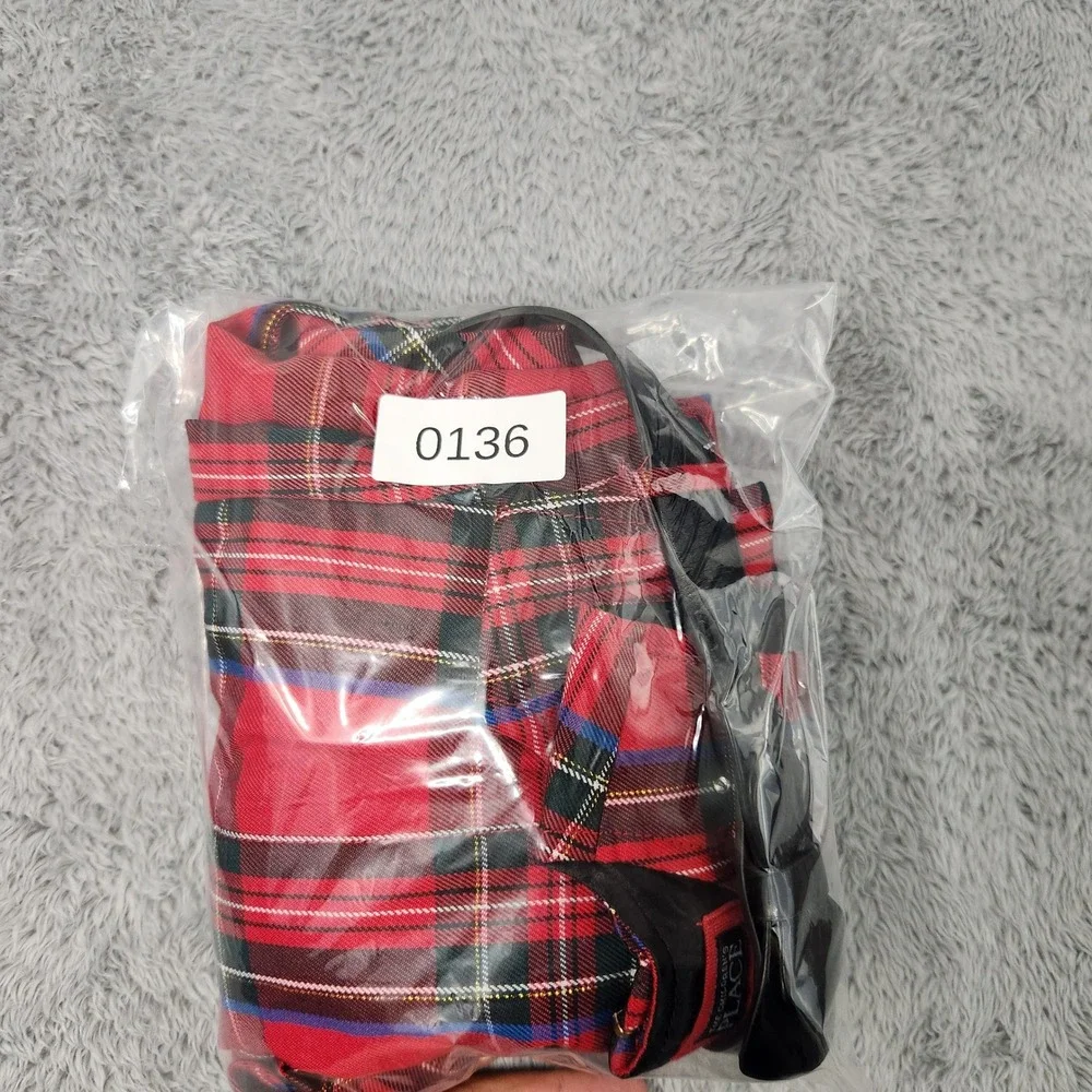 The Childrens Place Dress Girls 12 Red Plaid Tartan Pleated Pearl Belted‎ Casual